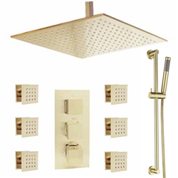 Napoli Luxury Brass Brushed Gold Wall Mount Rainfall Shower System